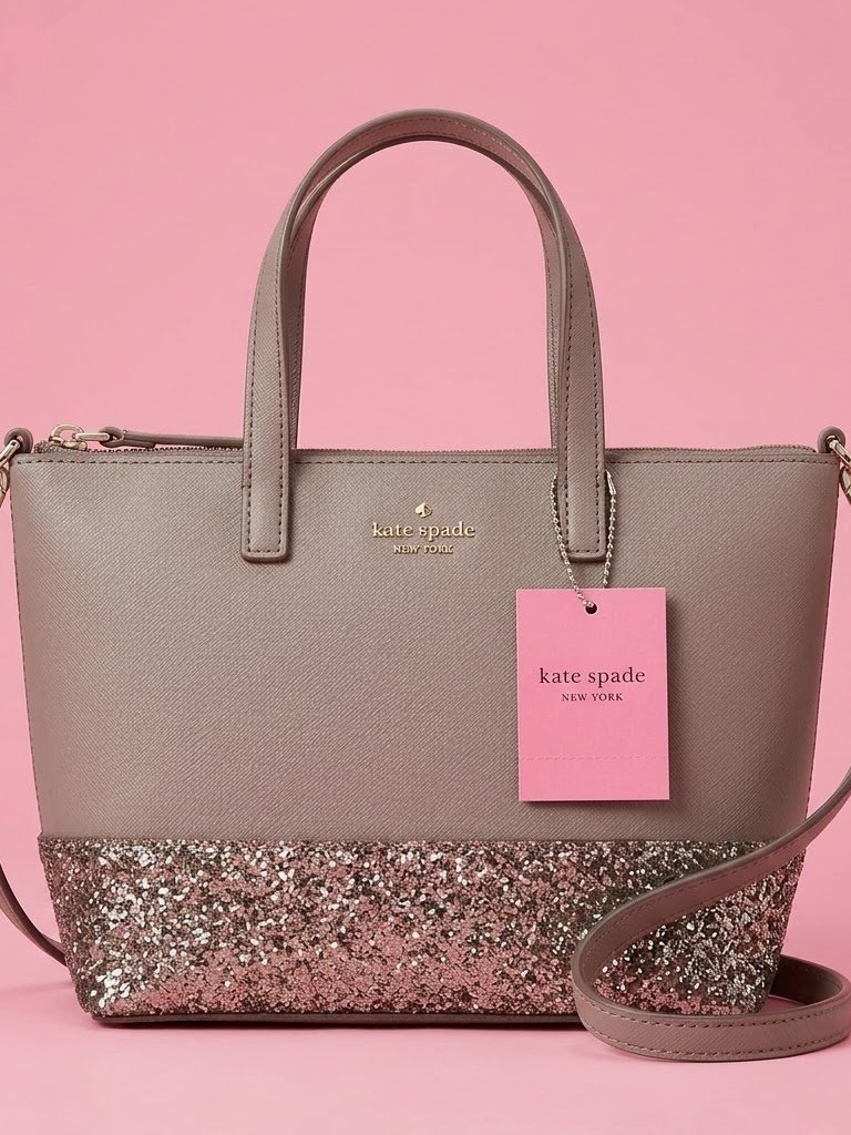 Nwt Kate Spade Silver Glitter Gray Tote Handbag With Crossbody Strap